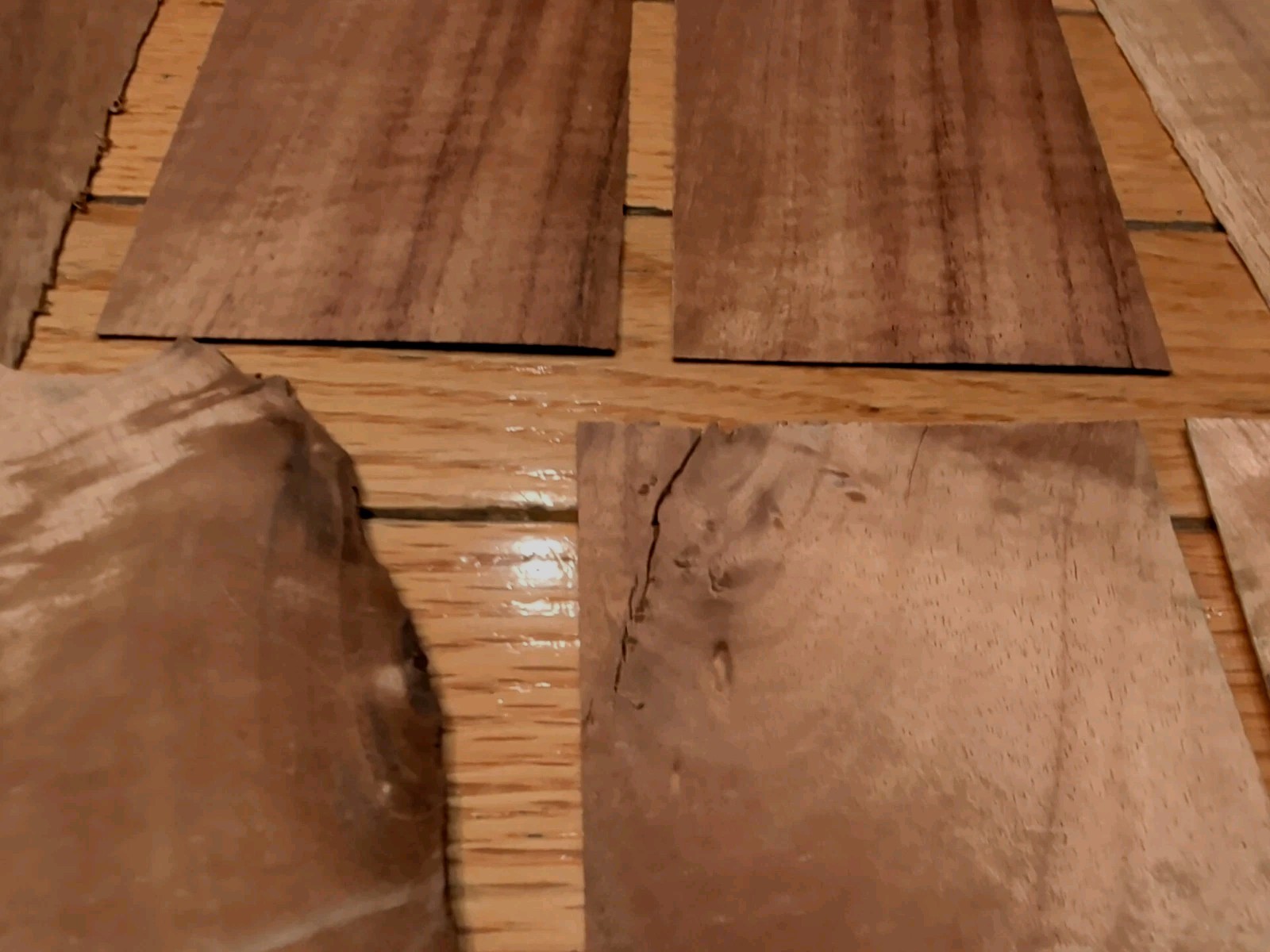 8 pieces Koa wood veneer 2" x 6" & 3" raw some 1/42" + 9 more pieces cracks