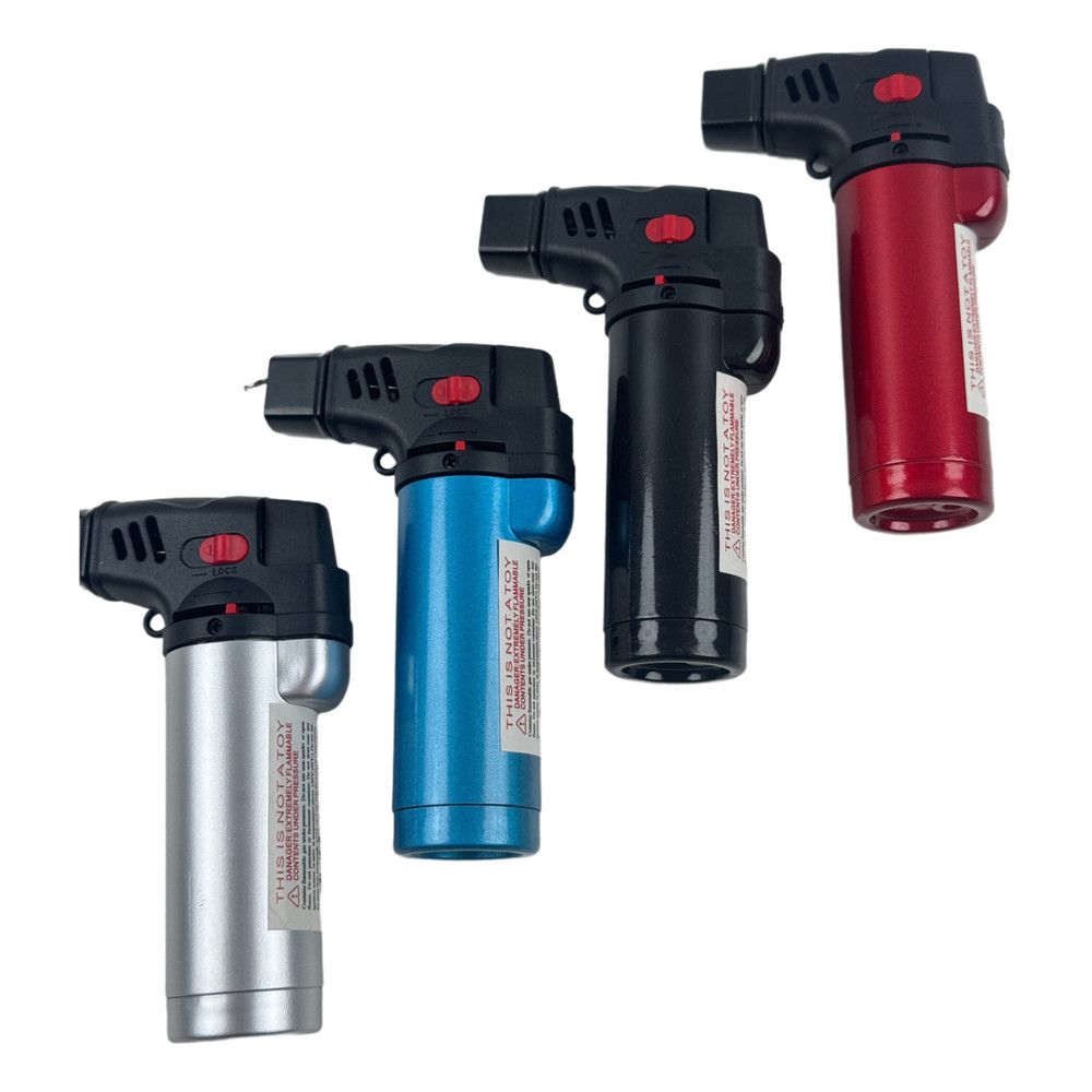 4 Pack Jumbo 4" Jet Flame Double Torch Refillable Lockable Windproof metalcolor