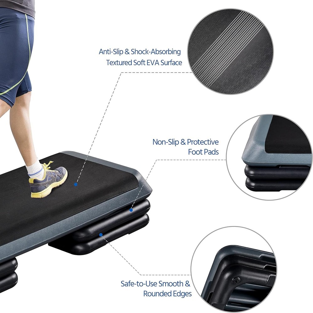 Aerobic Stepper, 4-6-8in -Height Adjustable Aerobic Exercise Step Platform