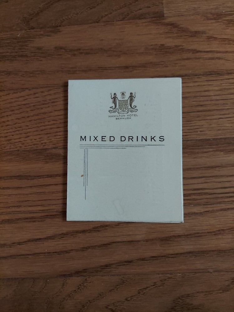 Vintage Hamilton Hotel Bermuda Mixed Drinks Menu