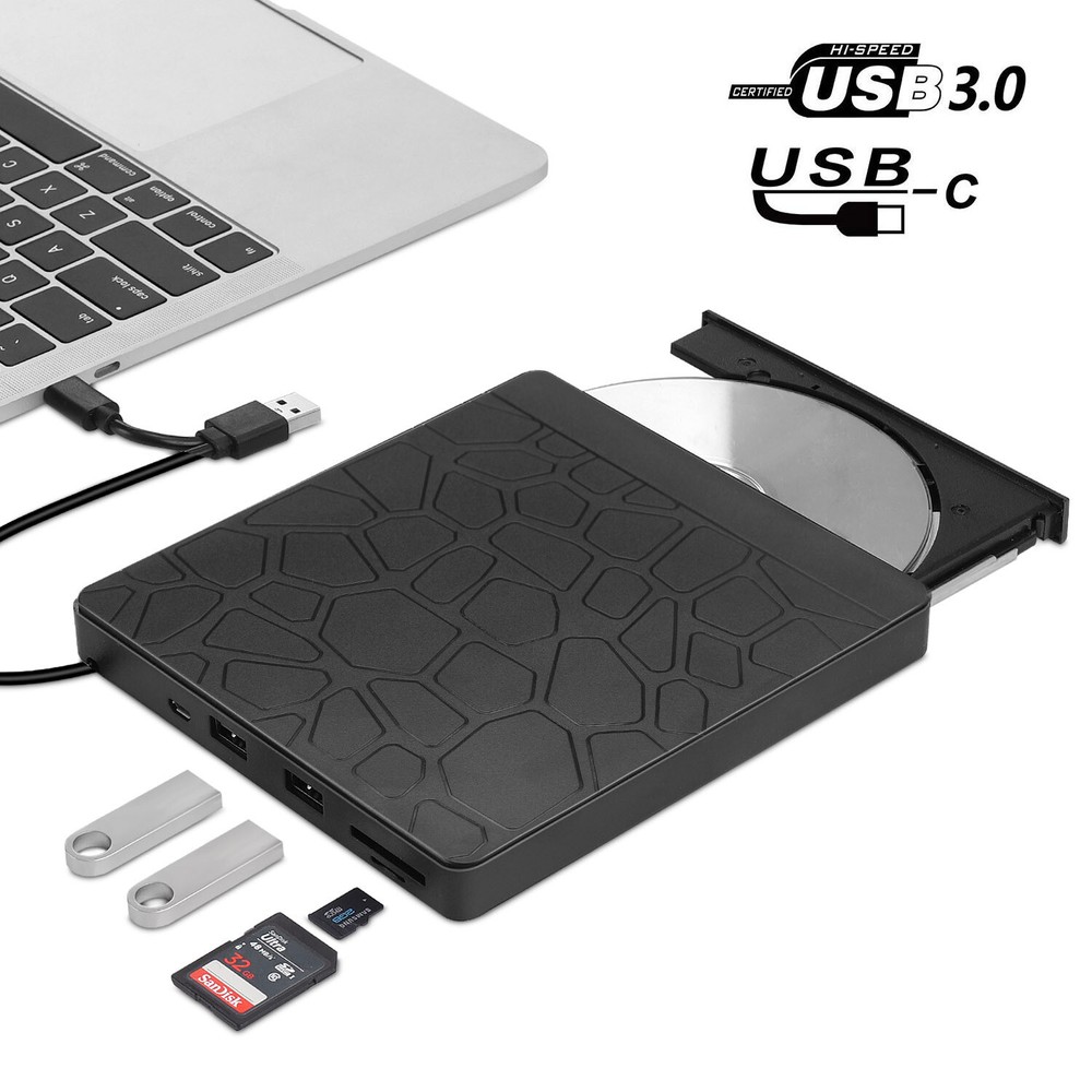 Type C USB 3.0 CD DVD +/- RW Burner External DVD Drive Optical Disk Drive SD/TF