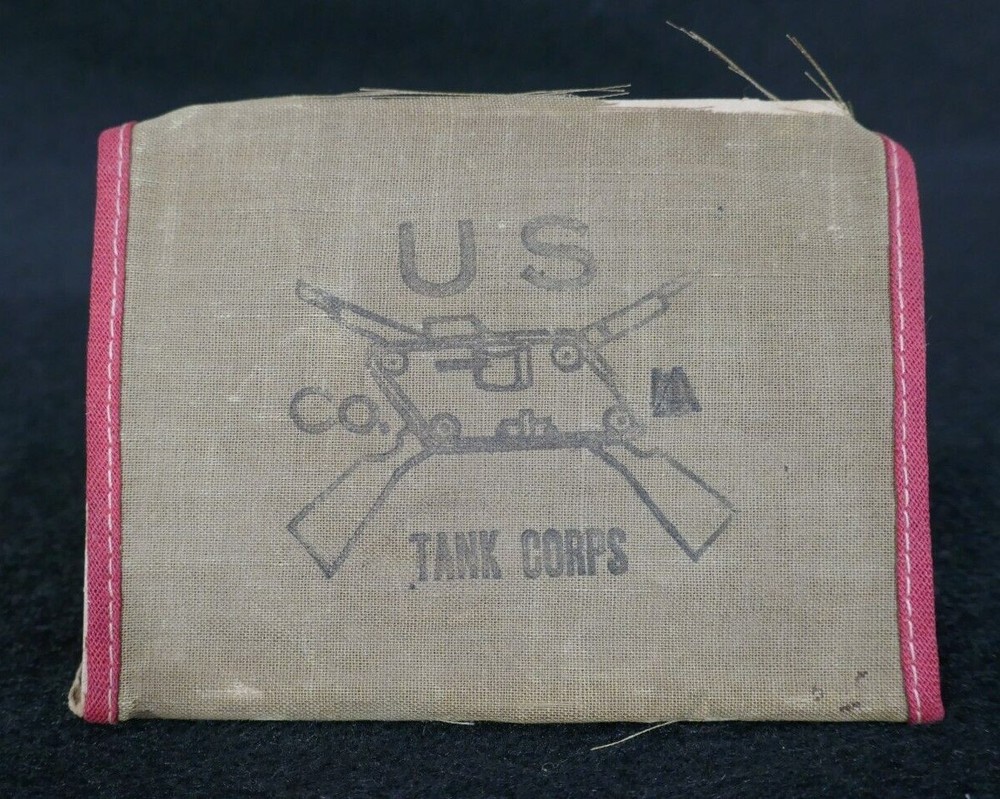 WWII US Army Tank Corps M Co. Placard Cloth & Cardboard 5 x 4" Foldable, Scarce