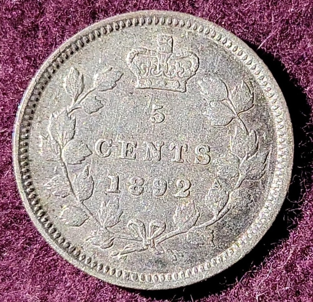 1892 Canada 5 cent silver  - Solid  XF    stk#K954