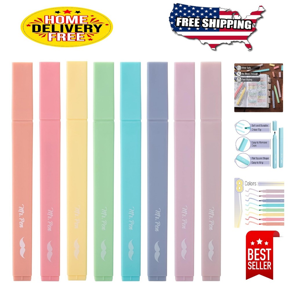 Creative 8-Pack Pastel Highlighters with Chisel Tip - No Bleed, Quick-Dry