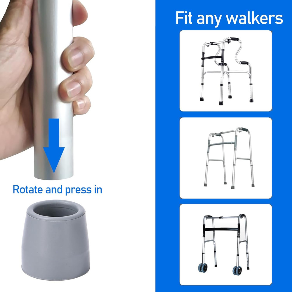 4 Pack Universal 1 1/8 Inch Walker Tips Replacement Rubber Tips for Walkers