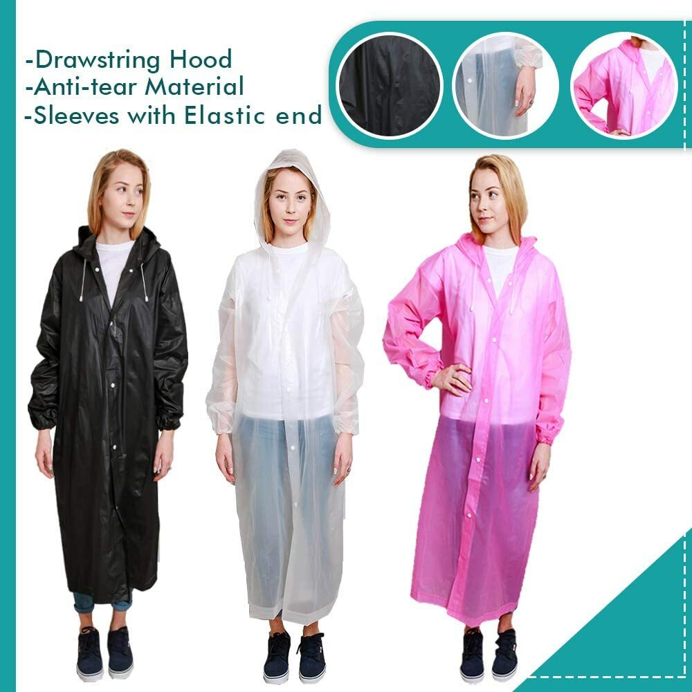 (2) Unisex Raincoats Reusable Adult Emergency Rain Coat Poncho Hiking Camping