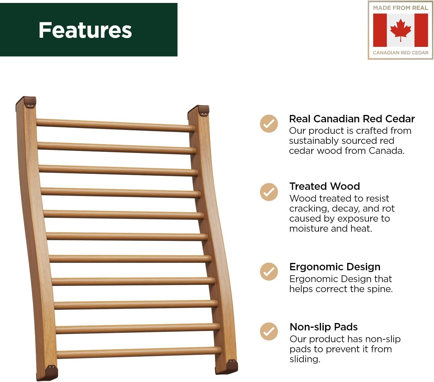 Sauna Backrest Wood Hemlock Sauna Chair Non-Toxic Sauna Accessories (1 Pack)