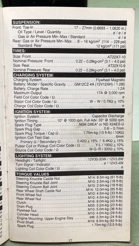 Gen. Yamaha LIT-17571-SD-96 ATV Technical Service Data '94-'96