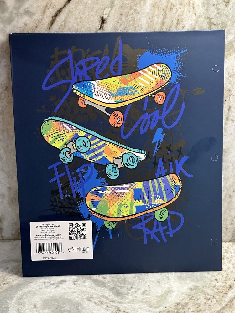 Skates Pattern On Blue 2-Pocket Paper Folder 12x10” Top Flight