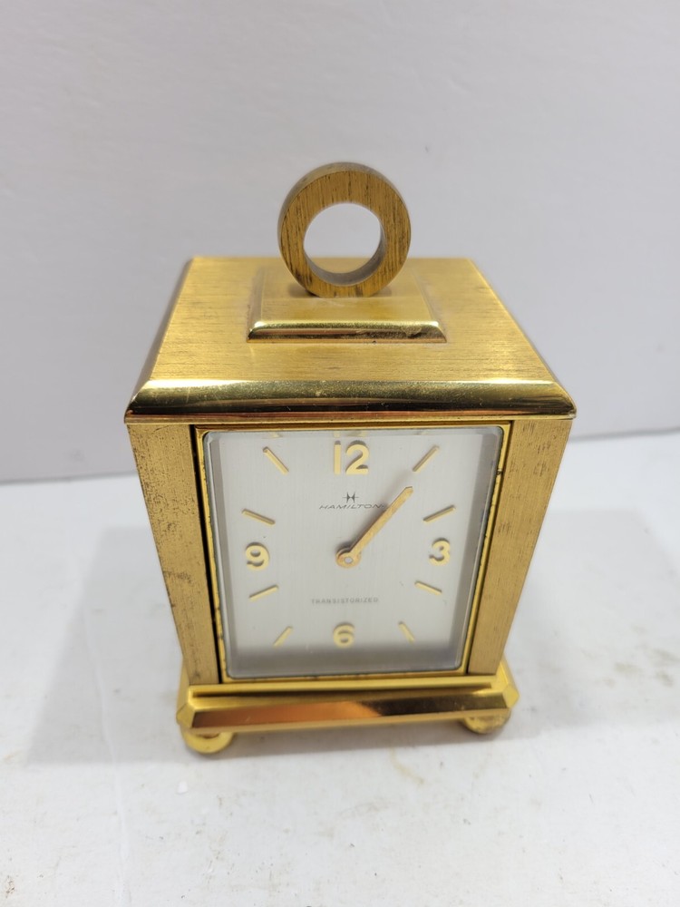 Hamilton Transistorized Weather Stations Desk Square Shaped Analog Clock - Gold