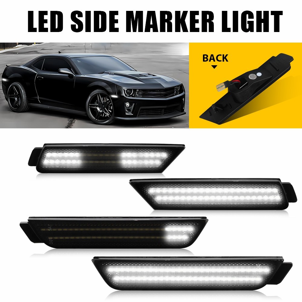 4X Sequential Front Rear LED Side Marker Light White For 2010-2015 Chevy Camaro