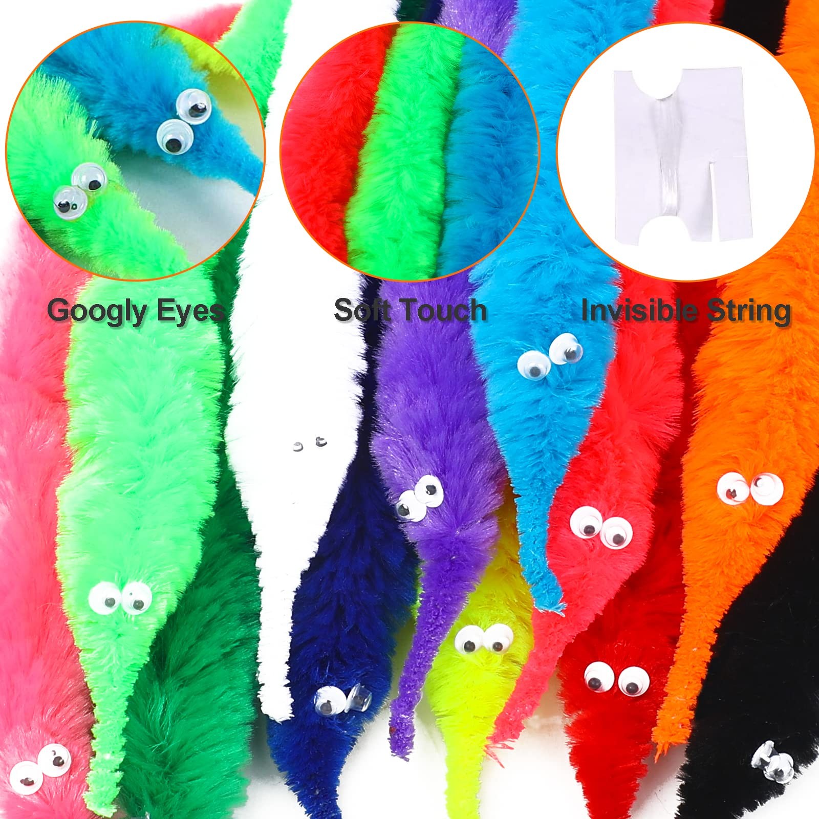 48 Pcs Magic Twisty Worm Wiggly Twisty Fuzzy Worms on a String Magic Worm Toy...
