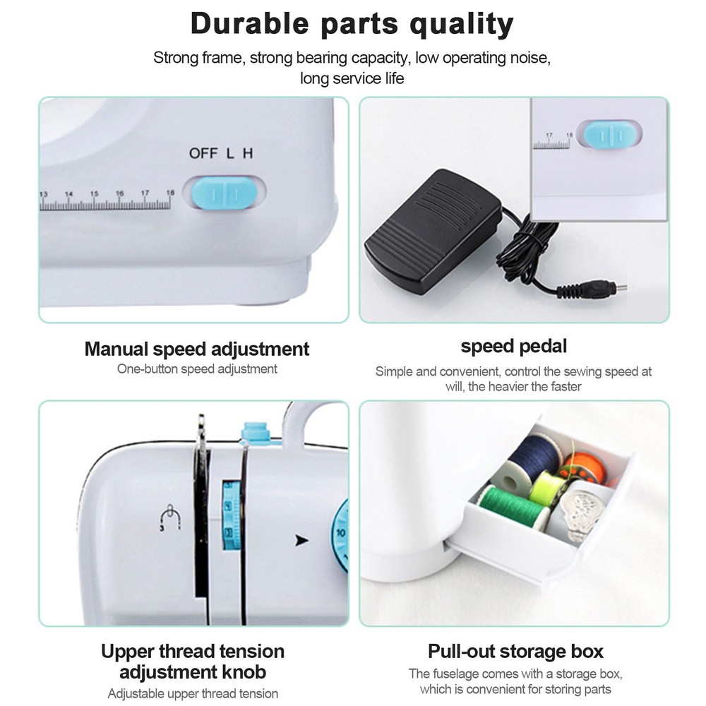 Mini Electric Sewing Machine 12Stitches Double Thread Portable US Plug Blue 110V