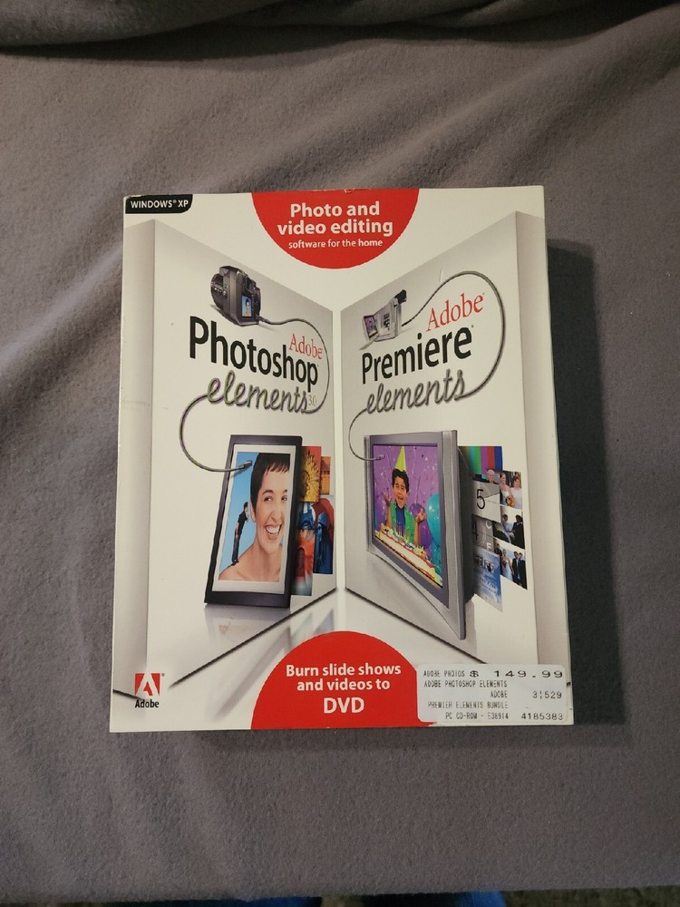 Adobe Photoshop Elements 3.0 plus Adobe Premiere Elements NISP Priority Ship XP