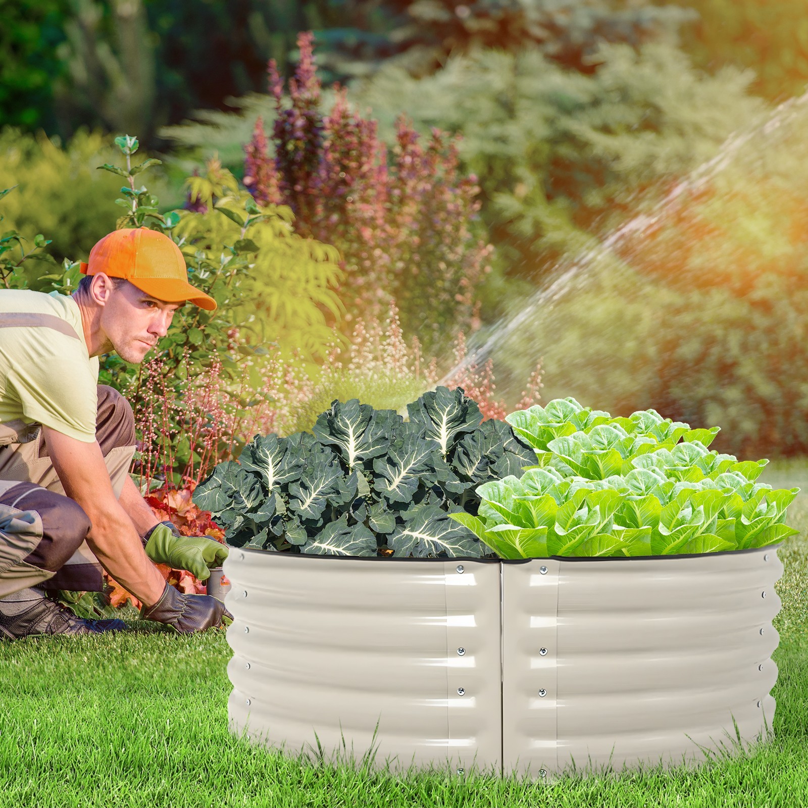 Aoodor 42" L x 24" W x 17" H Half Moon Galvanized Raised Garden Bed Set of 2