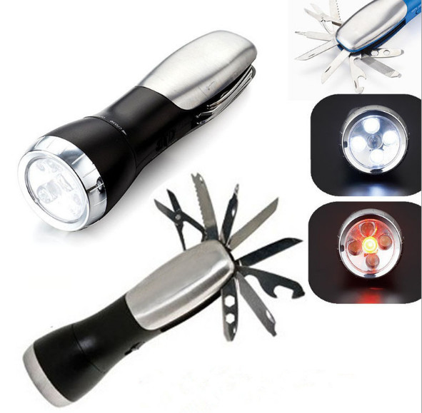 Multi functional stainless steel tool strong light flashlight