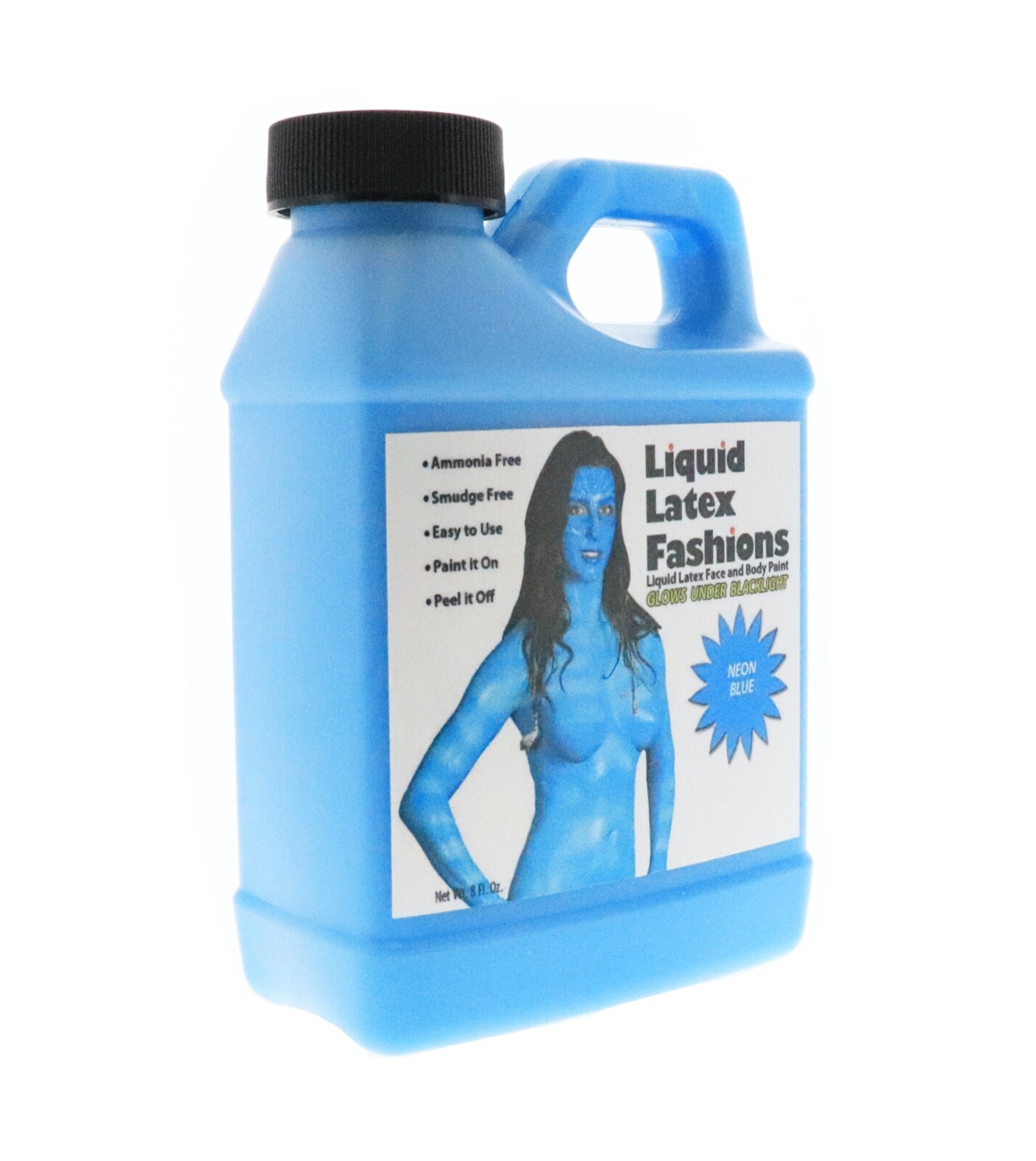 Neon Blue Liquid Latex Body and Face Paint 8oz GLOWS UNDER BLACK LIGHT!