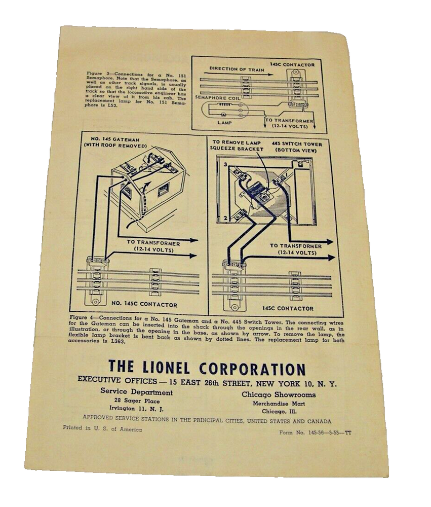 Lionel Instruction Sheet How to Install Accessories Using #145C Track Contactor