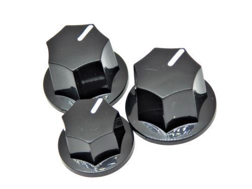 Black Jazz Bass Style Knobs set of 3 Push On Type for Import split shaft