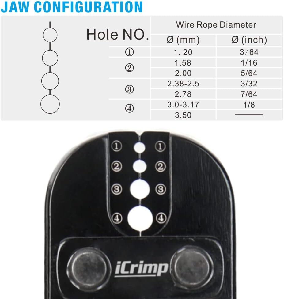 Wire Rope Crimping Tool for Aluminum Crimping Loop Sleeve, Two Barrel Ferrule, O