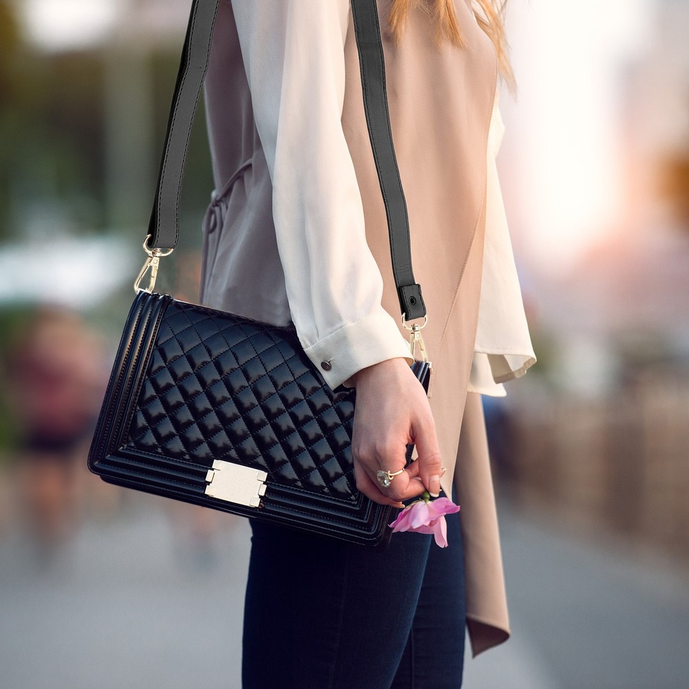 47 Inch Adjustable PU Leather Purse Strap with Silver Hardware, Grey