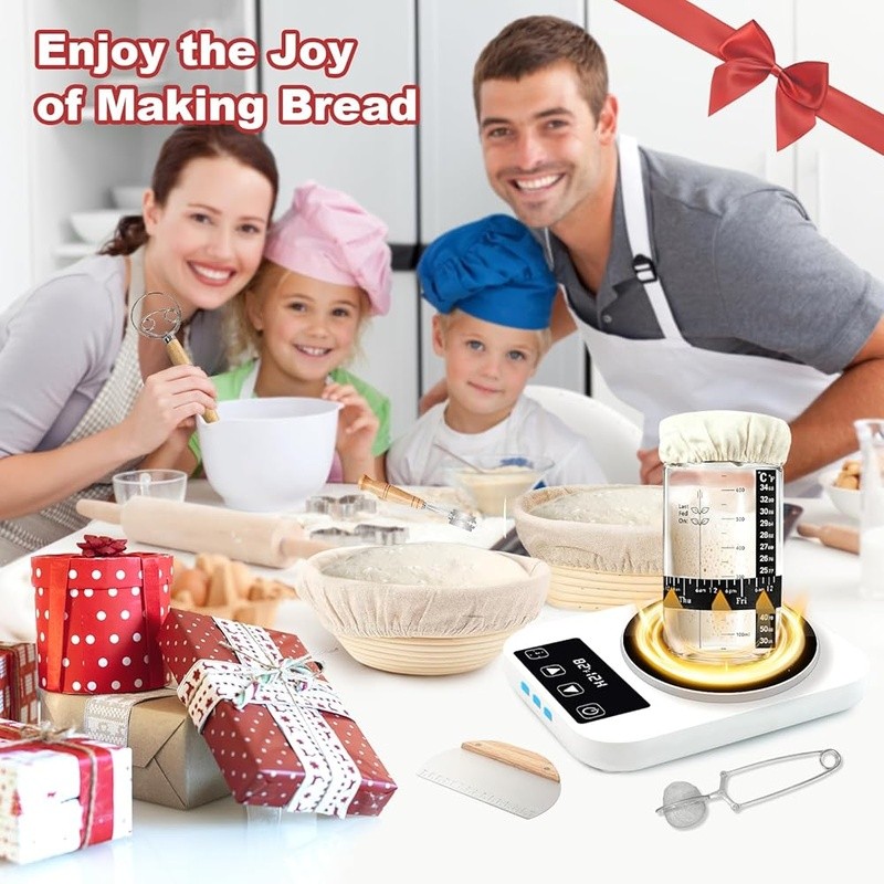 Complete Sourdough Bread Baking Kit W/ Proofing Baskets Starter Warmer Tools New