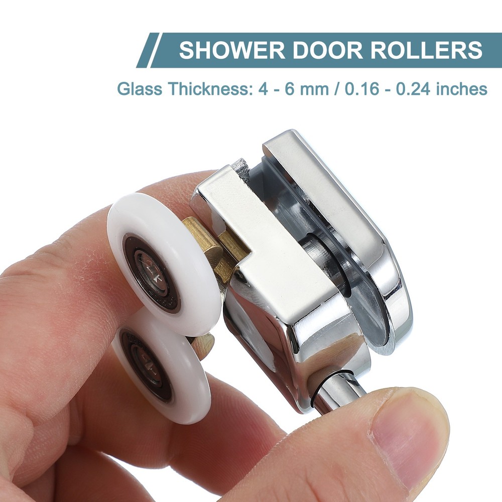 8Pcs 25mm Double Shower Door Rollers Copper Bottom Wheels Pulleys Guide Silver