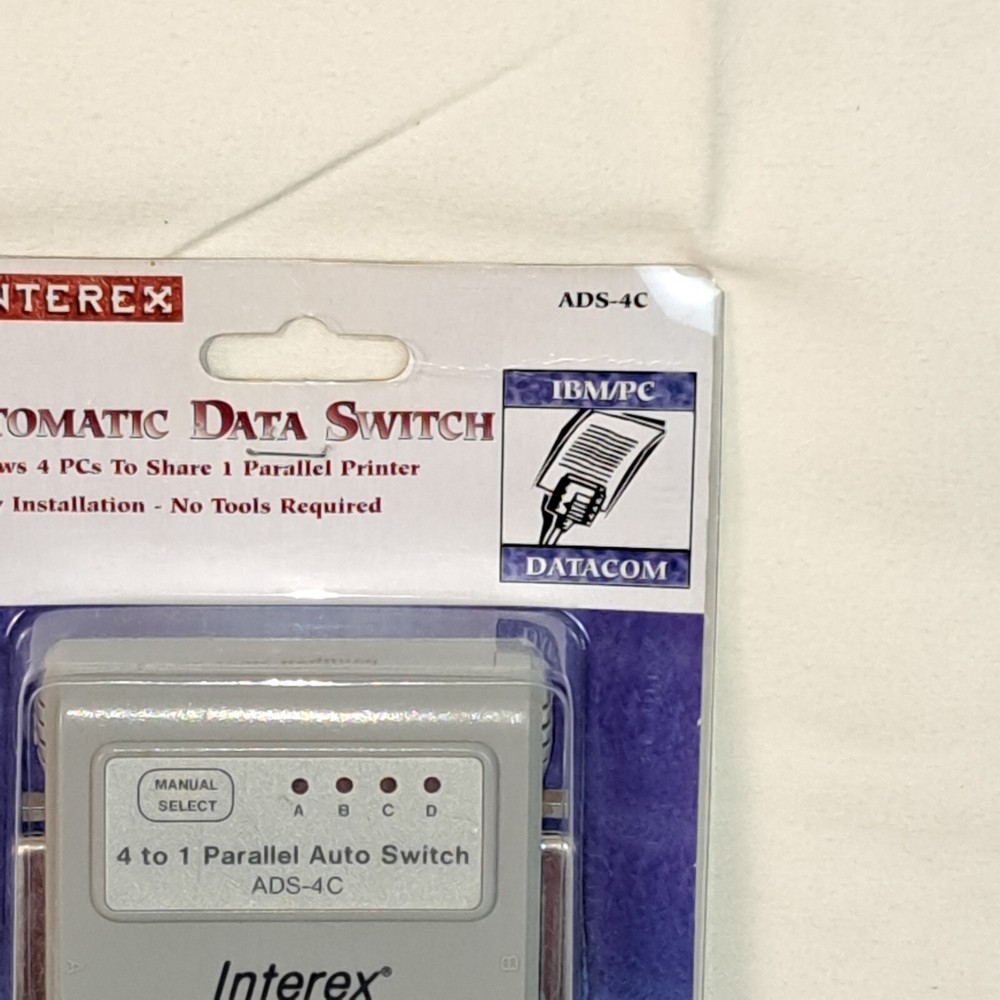 Interex Automatic Data Switch ADS-4C 4 Computers To Share 1 Parralel Printer