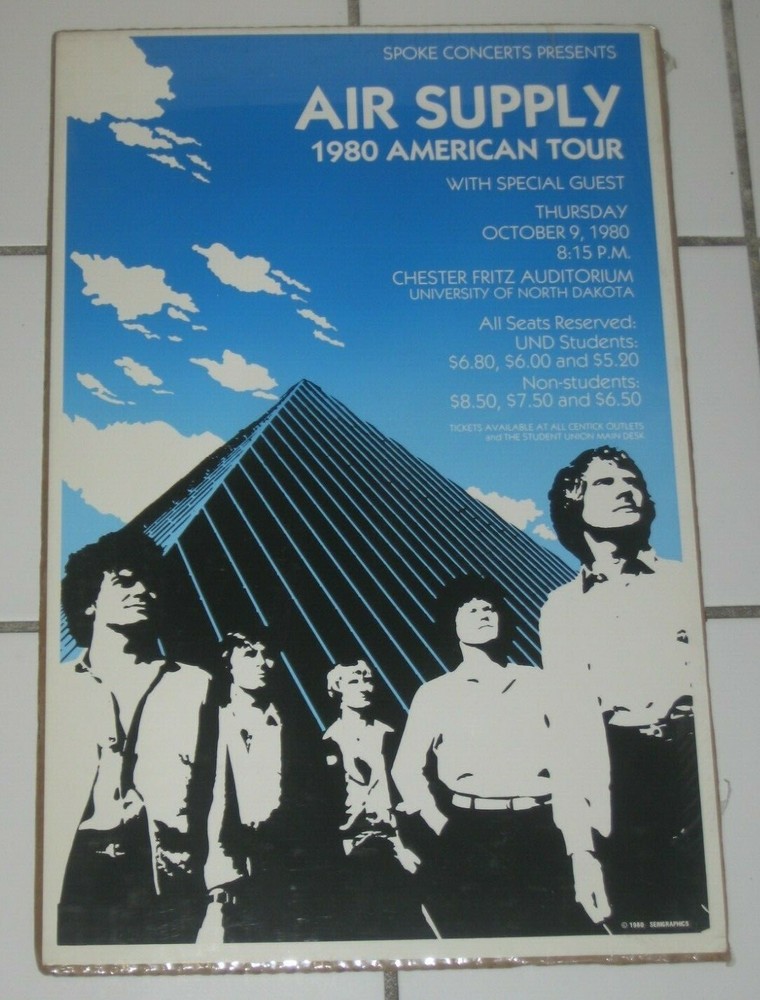 AIR SUPPLY ORIGINAL OCTOBER 9, 1980 CONCERT POSTER UNIVERSITY OF NORTH DAKOTA