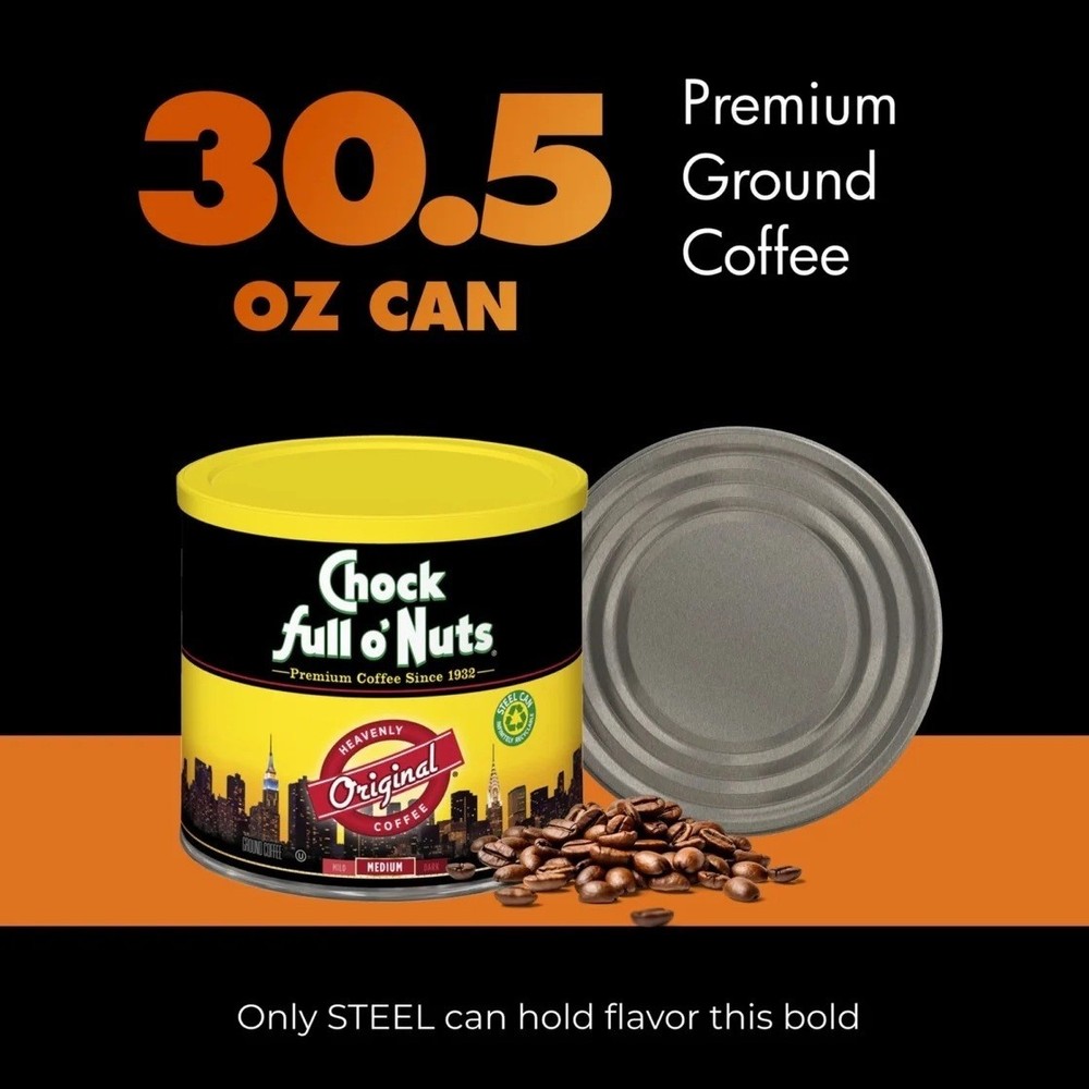Chock full o’Nuts Original Medium Roast Ground Coffee, 30.5 oz Can