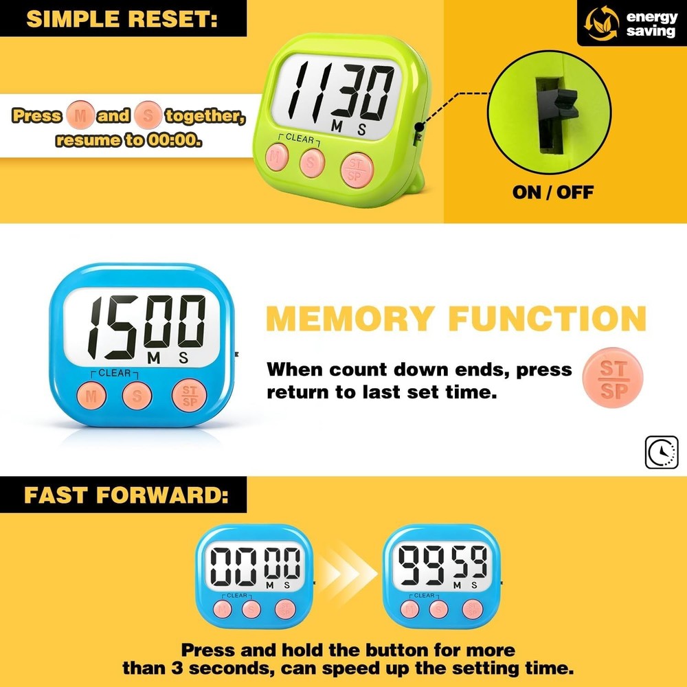 Durable Magnetic Classroom Timer Set - Easy to Read 2 Pack with Last Time Memory