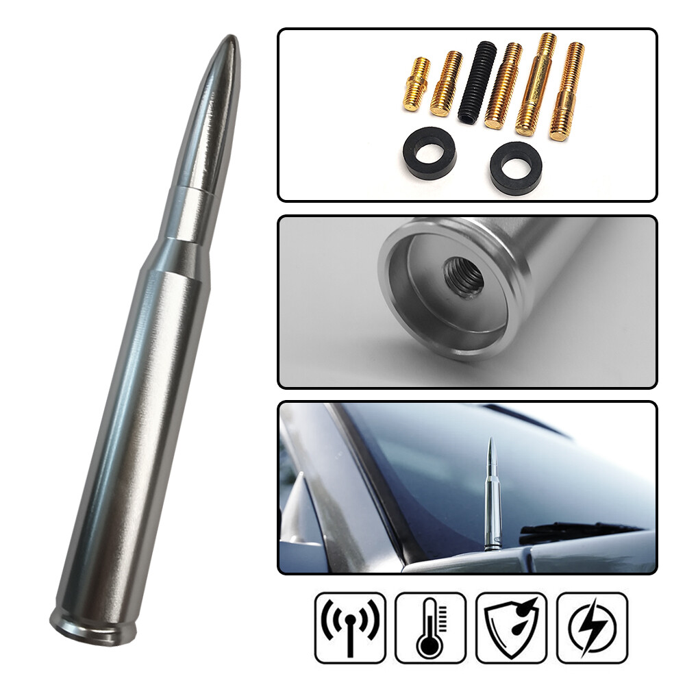 VMS FORD F150 F250 50 CAL CALIBER BULLET ALUMINUM SHORT ANTENNA CHROME SILVER