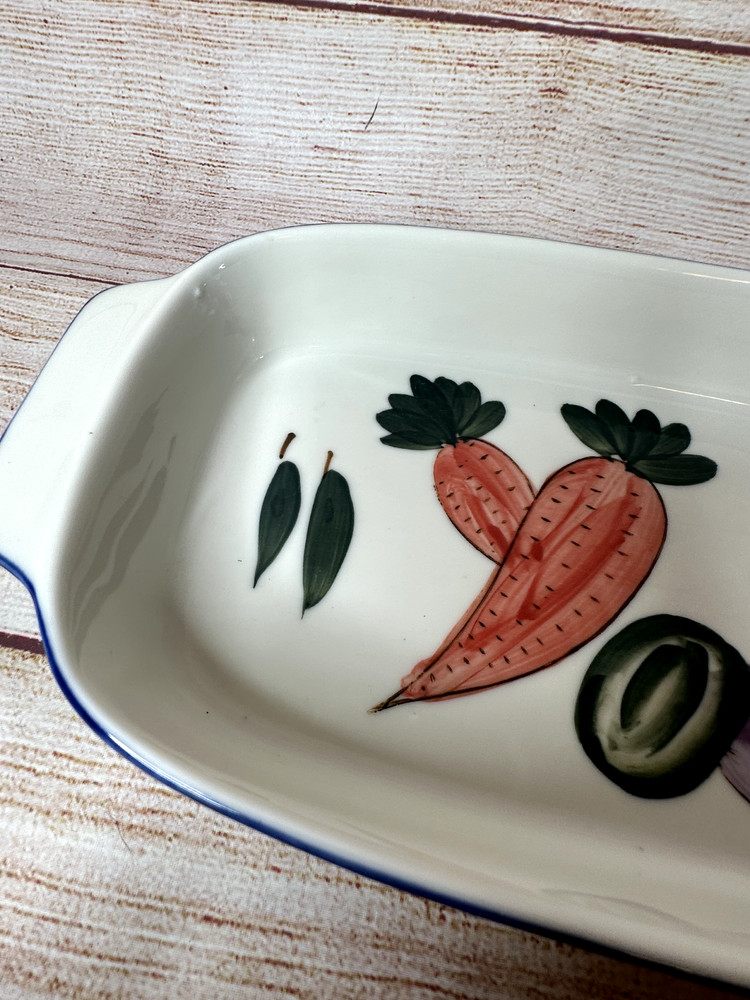 Radish Eggplant Stoneware Oblong Vegetable Pattern Casserole Dip Baking Dish