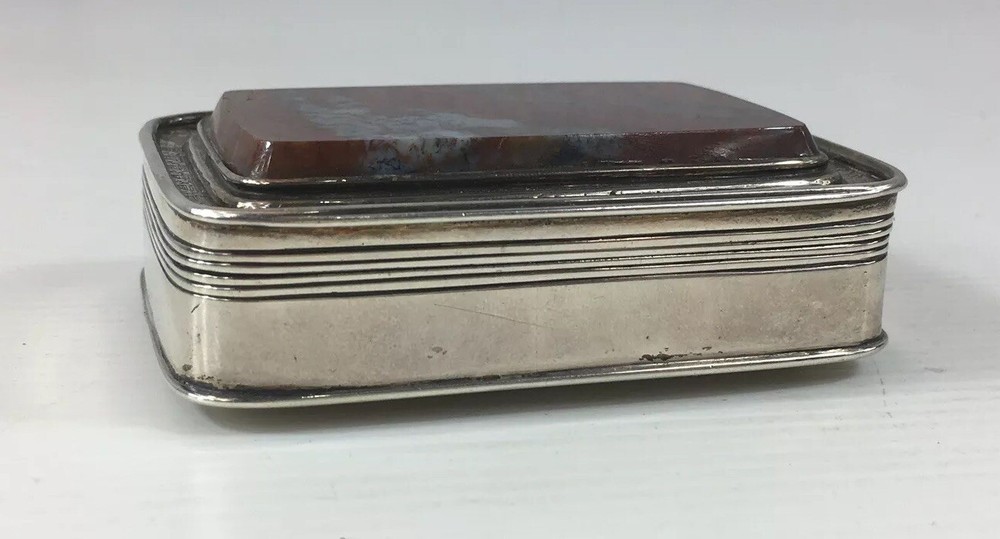 Fine Antique Georgian Solid Silver (Tested) Mounted Agate Table Snuff Box 126g