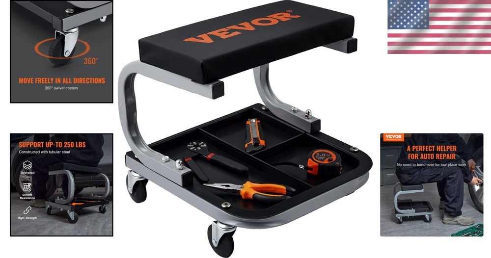 Comfortable 250 lb Capacity Workshop Stool with Tool Tray - Mechanic's Essential