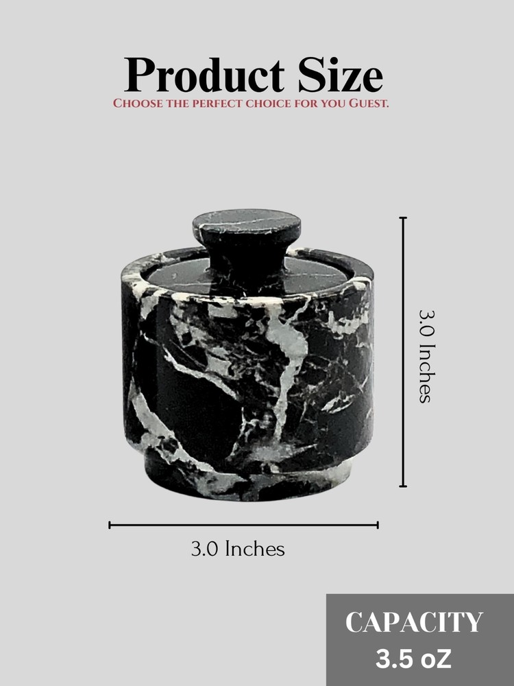 Premium Marble Salt Container Set 2 Pack with Lid 3.5oz