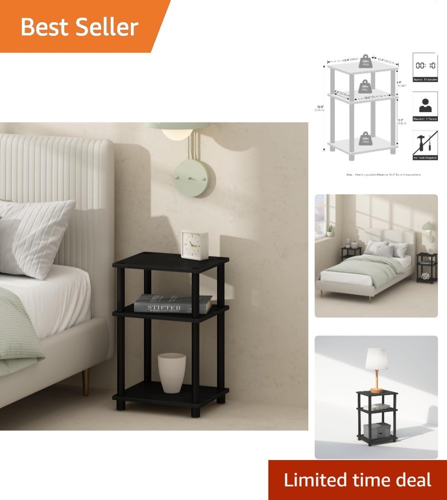 Compact 3-Tier Nightstand - Americano/Black, Lightweight & Functional Design
