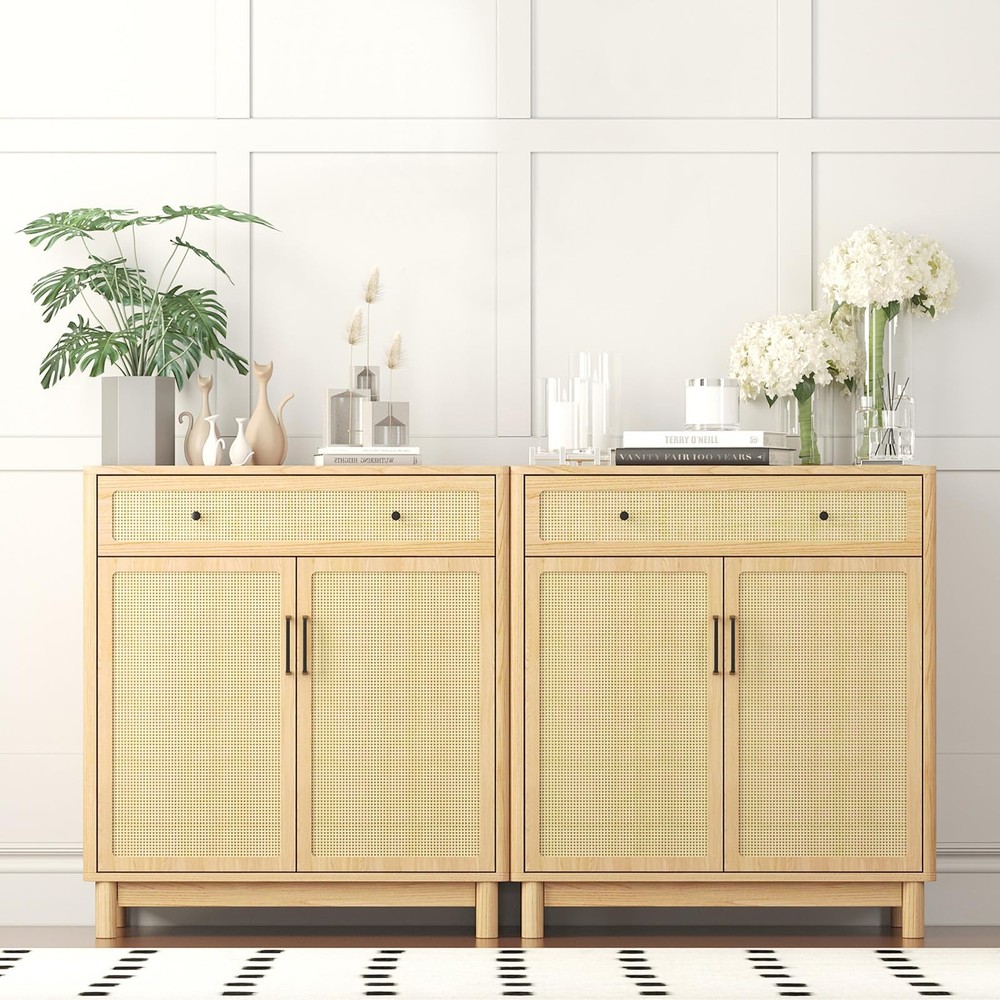 Sideboard Buffet Cabinet with Storage, Modern Wood Versatile Coffee Bar Conso...