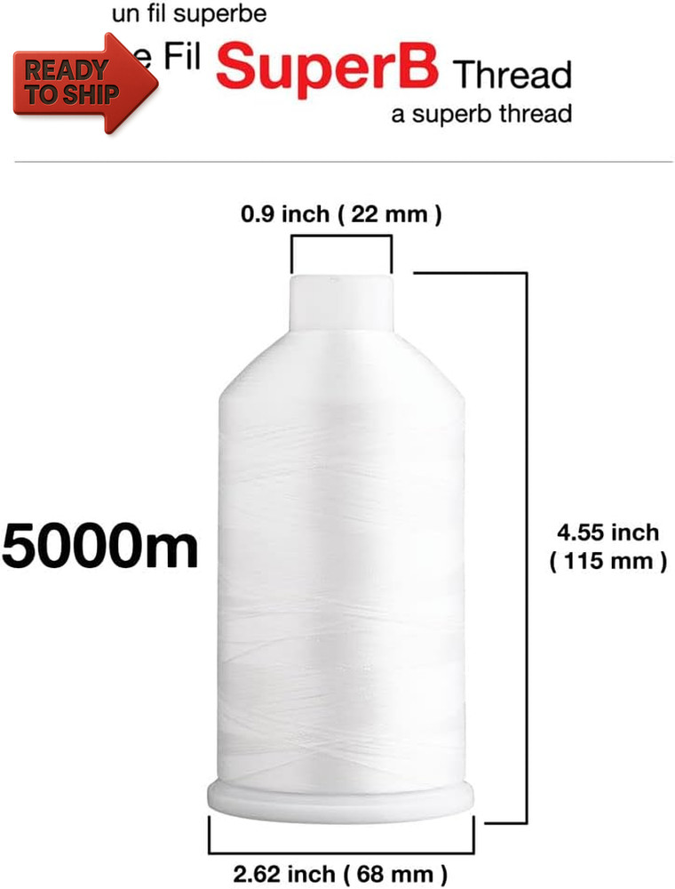 Super B Polyester Embroidery Thread, 40Wt Large Spool 5000M, Embroidery Thread