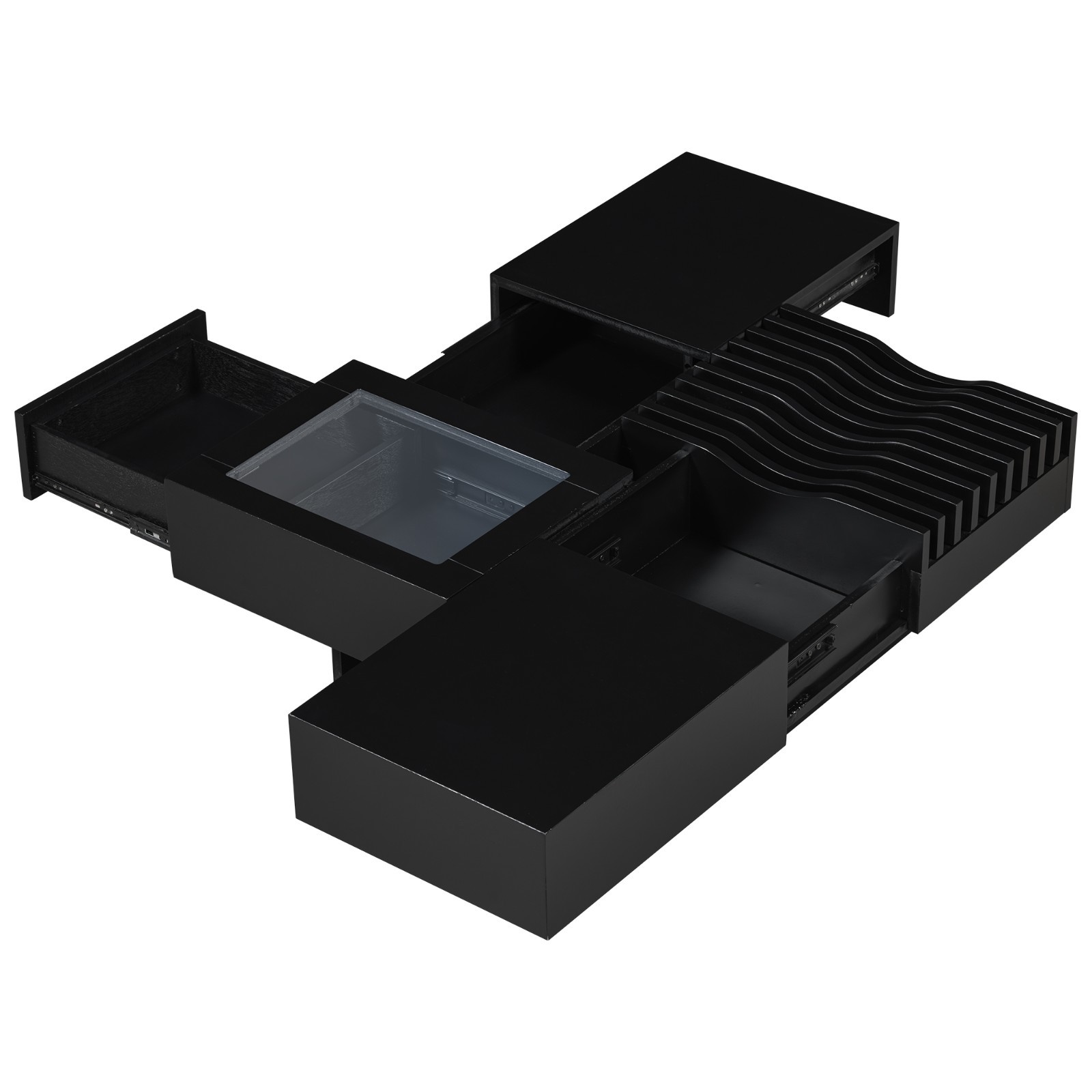 Mid-Century Modern Coffee Table Wooden Square Center Table With Storage Drawers