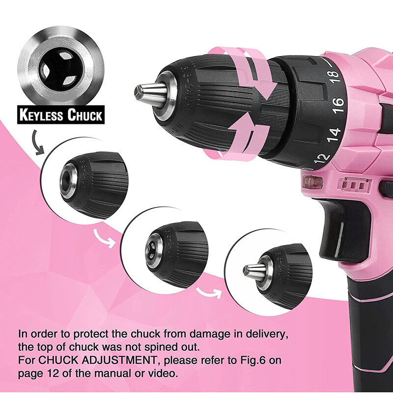 WORKPRO Pink Cordless Drill Driver Set, 12V Electric Screwdriver Driver Tool Kit
