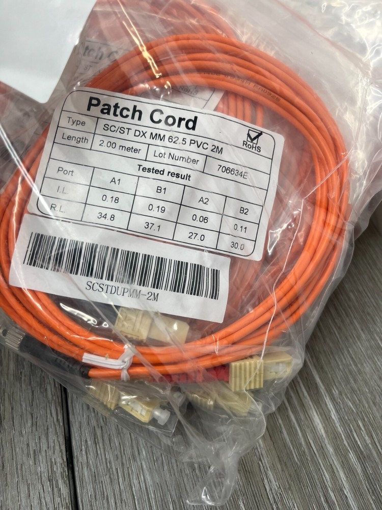 10pk SC/ST Duplex Multimode 62.5 PVC Fiber Patch Cable, Orange 2M each