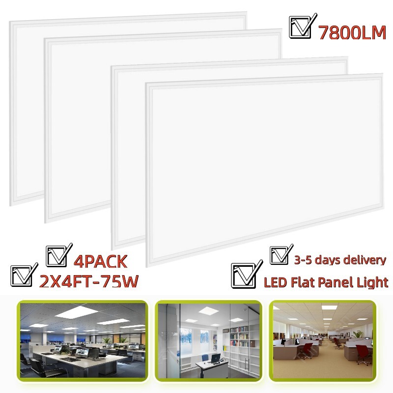 2x4FT 75W 5000K LED Troffer Panel Light 0-10V Dimmable Drop Ceiling Light 4PCS