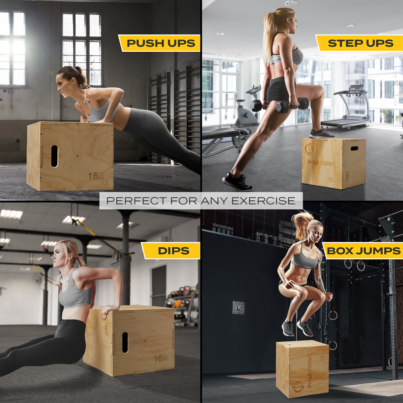 3 in 1 Wood Plyometric Box, Jump Box for Training & Conditioning