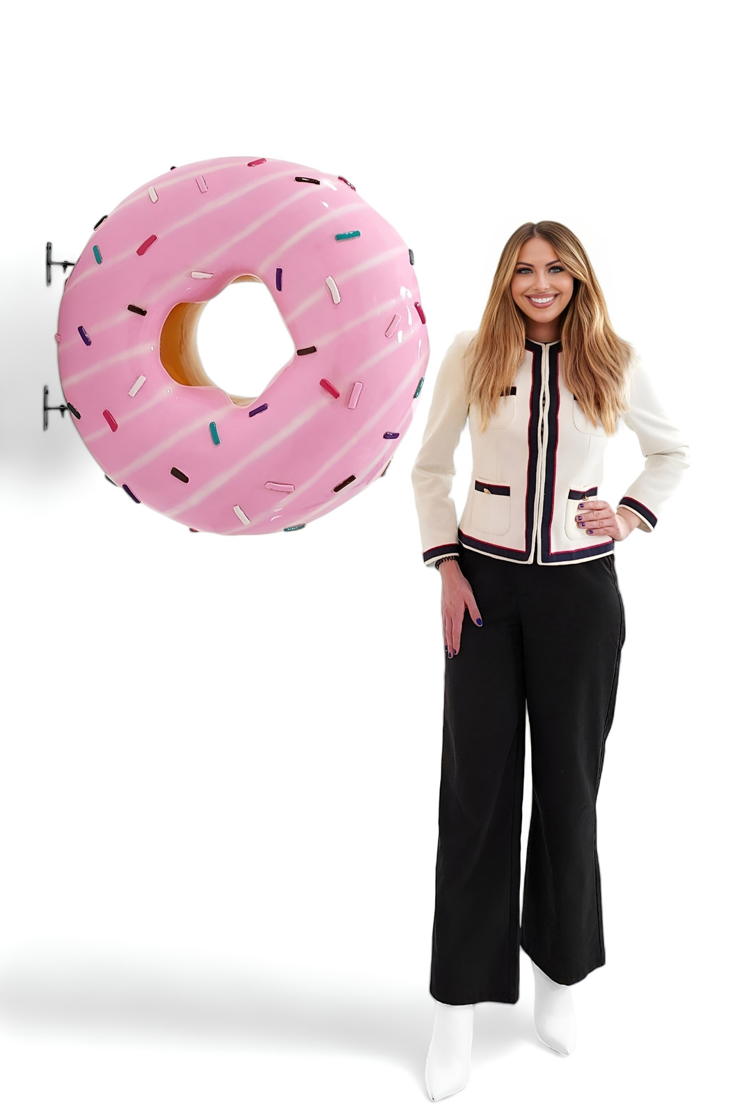 Donut Statue Large Sculpture Hanging Pink Donuts w/ Sprinkles Indoor & Out 30"