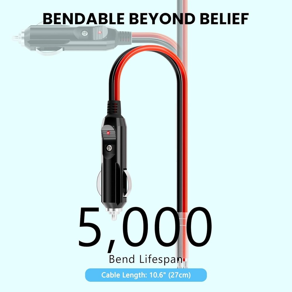 Reliable 12V Cigarette Lighter Plug with Fuse, Indicator & 1FT Cable - 2 Count