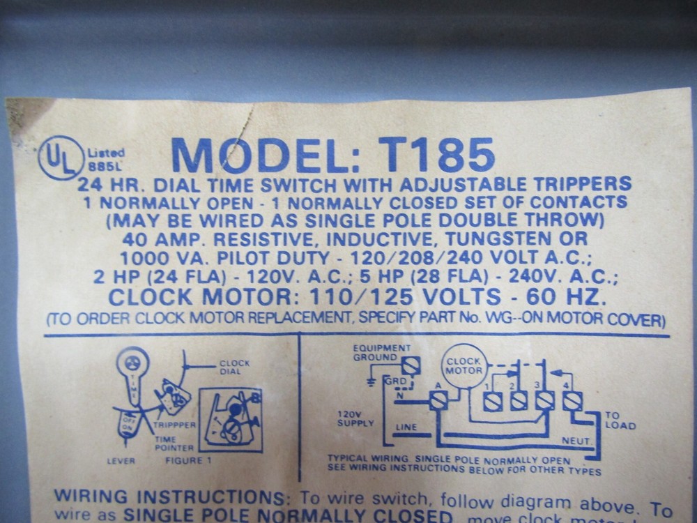 💥INTERMATIC 40 AMP ELECTROMECHANICAL TIMER 120 VAC T185