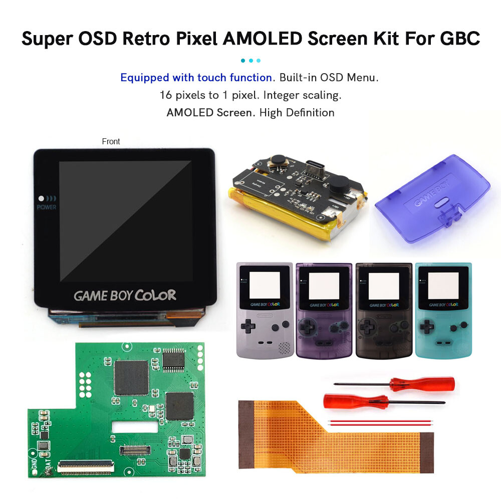 Touch Laminated OLED Screen AMOLED Screen+Pre-cut Case W/1500mAh Battery For GBC