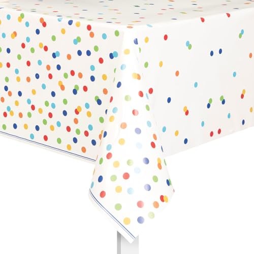 Unique Vibrant Rainbow Polka Dots Rectangular Plastic Table Cover 54 x 84 Eye