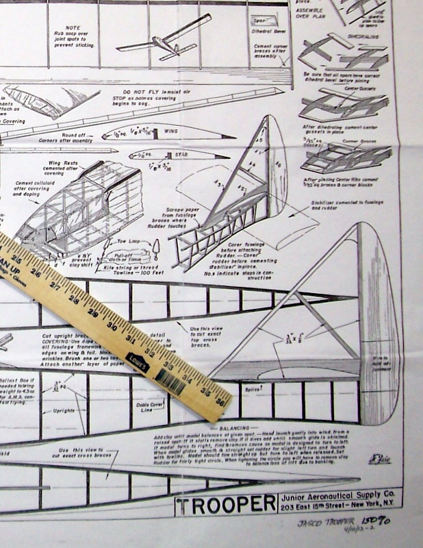 Jasco TROOPER GLIDER PLANS + PATTERNS in 100% & 150% Sizes Model Airplanes